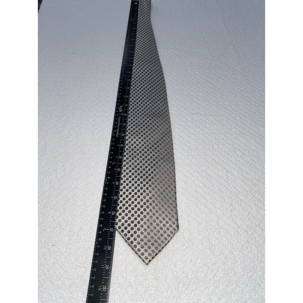 Pronto Uomo Silk Tie Brown Silver Geometric Medallion Handmade 3.5